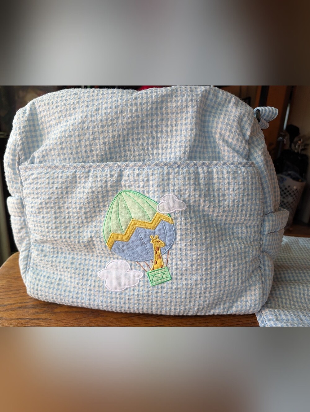 Vintage Strasburg Children Seersucker Diaper Bag, Travel Bag w/Giraffe Applique